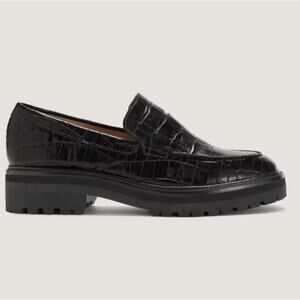 EVERLANE The Lug Loafer Black Crocodile Leather Slip On Moc Toe Size 7 NEW